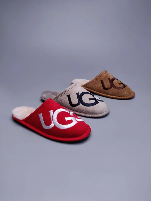 UGG Tasman Beige Suede Embroidered Logo Slipper 2