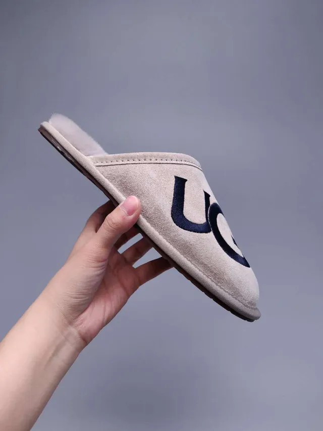 UGG Tasman Beige Suede Embroidered Logo Slipper 3