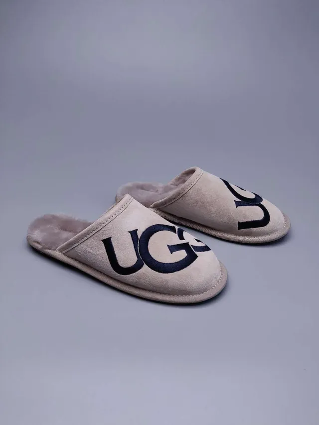 UGG Tasman Beige Suede Embroidered Logo Slipper 6