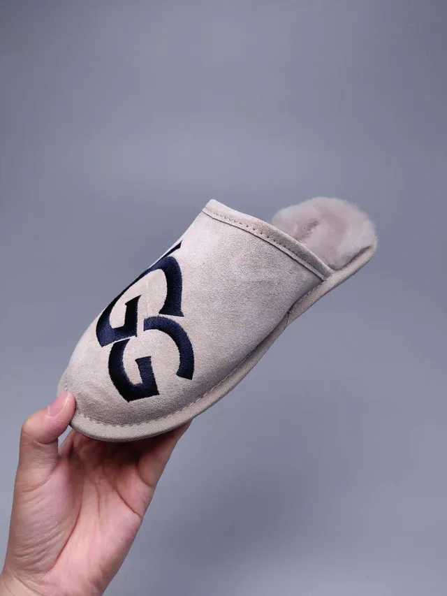 UGG Tasman Beige Suede Embroidered Logo Slipper 7