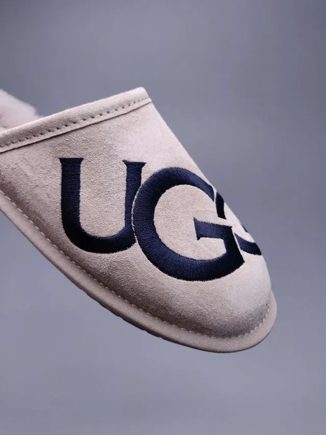 UGG Tasman Beige Suede Embroidered Logo Slipper 8