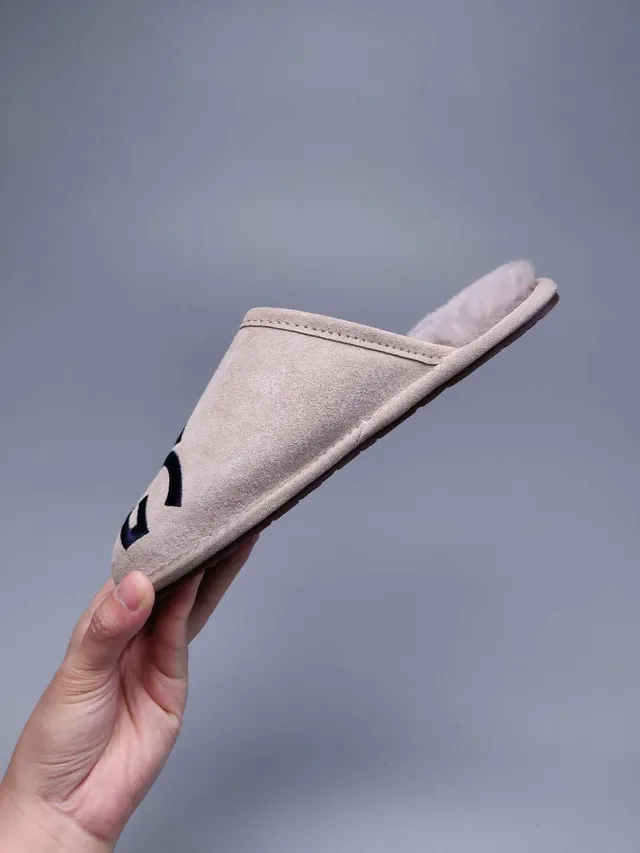 UGG Tasman Beige Suede Embroidered Logo Slipper 10