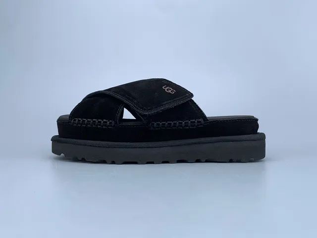 UGG Tasman Black Suede Cross Strap Platform Slippers 2