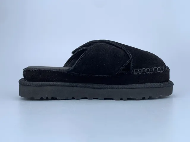 UGG Tasman Black Suede Cross Strap Platform Slippers 3