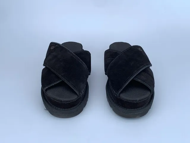 UGG Tasman Black Suede Cross Strap Platform Slippers 4