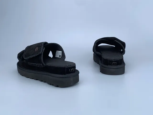UGG Tasman Black Suede Cross Strap Platform Slippers 6