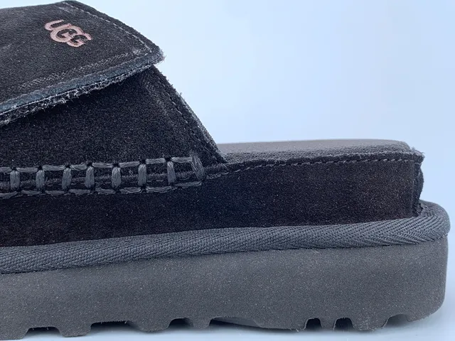 UGG Tasman Black Suede Cross Strap Platform Slippers 7