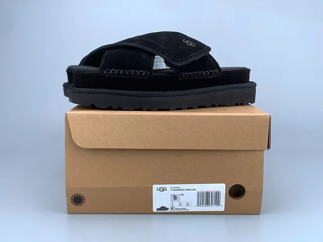 UGG Tasman Black Suede Cross Strap Platform Slippers 10