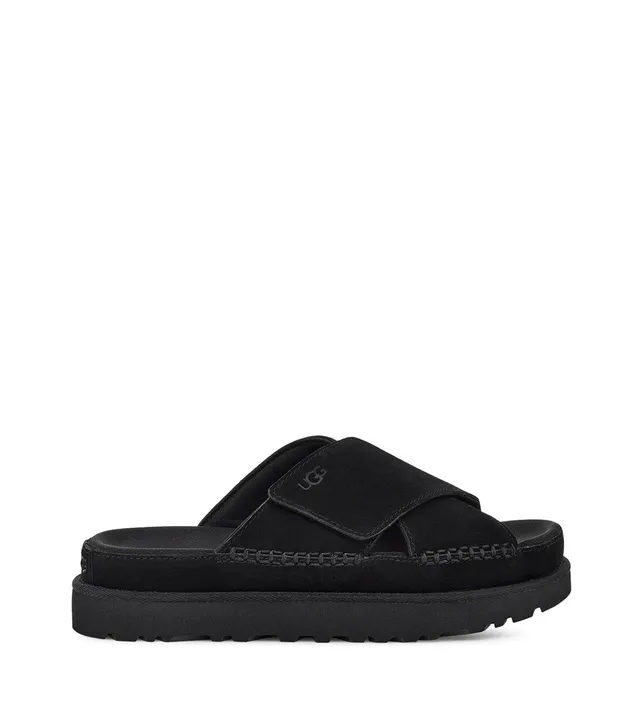 UGG Tasman Black Suede Cross Strap Platform Slippers 13