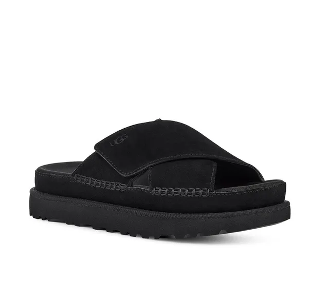UGG Tasman Black Suede Cross Strap Platform Slippers 14