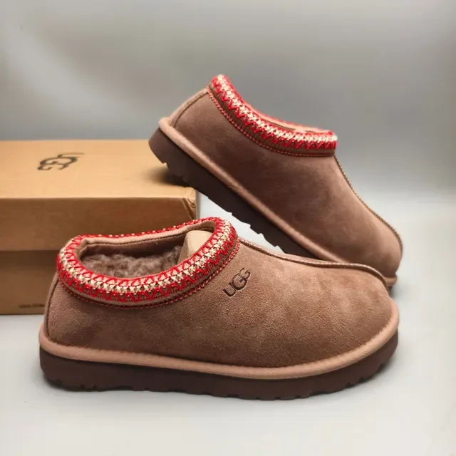 UGG Tasman Brown Red Suede Upper Woven Knit Cuff Casual Shoes 6