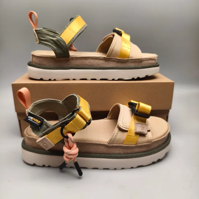 UGG Tasman Flatform beige vert militaire semelle plateforme sangles ajustables en tissu sandales casual 5
