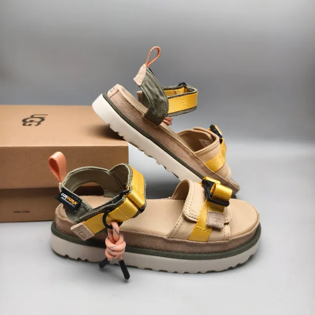 UGG Tasman Flatform beige vert militaire semelle plateforme sangles ajustables en tissu sandales casual 6
