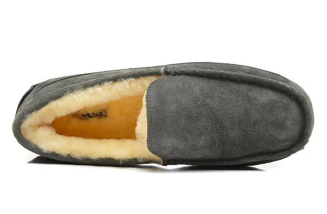 UGG Tasman Gray Suede Shearling-Lined Loafer 10