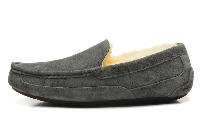 UGG Tasman Gray Suede Shearling-Lined Loafer 12