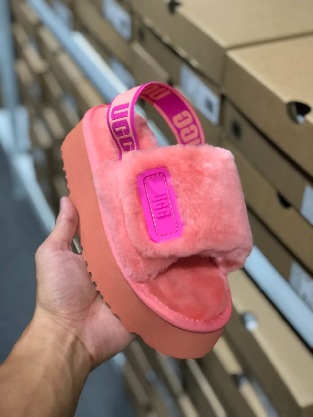 UGG Tasman Pink Plush Platform Slippers 6