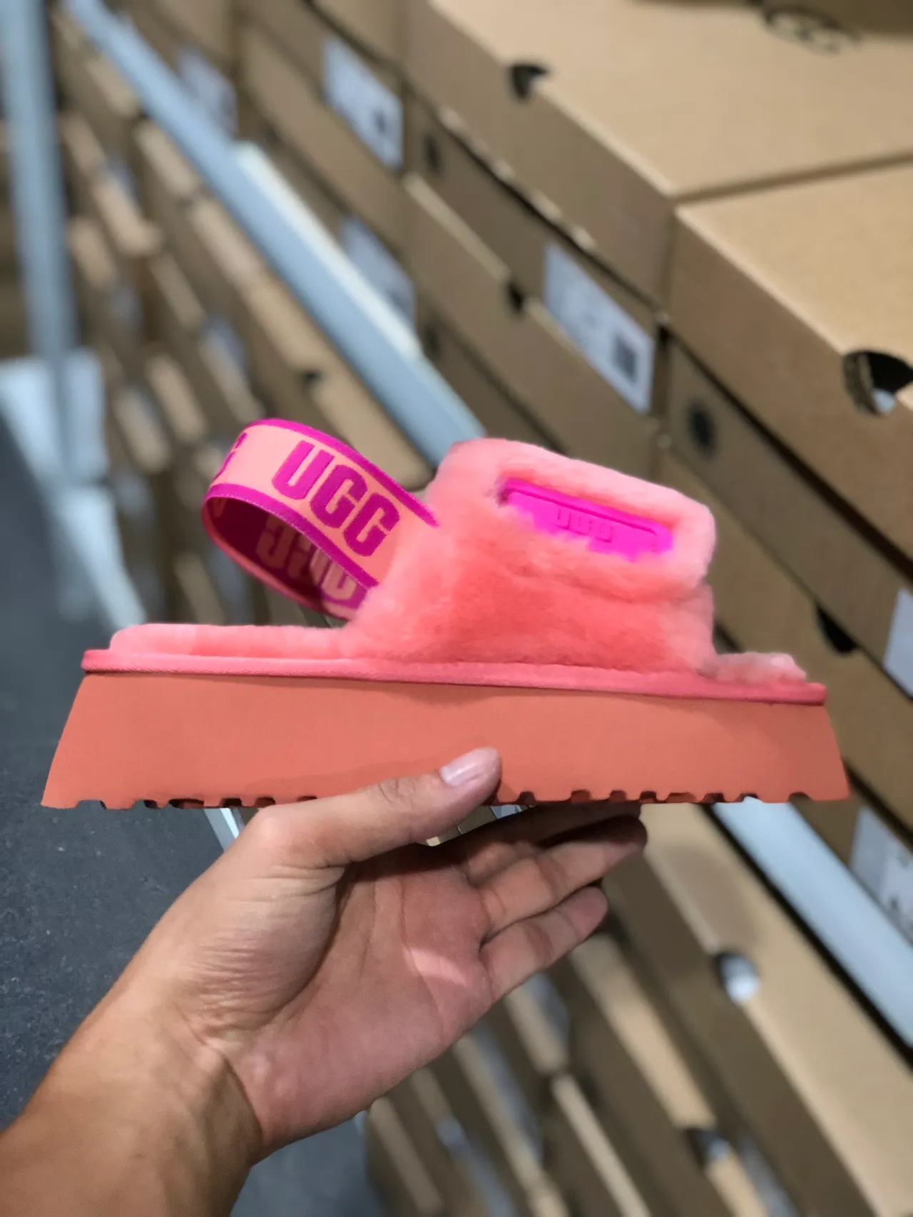 UGG Tasman Pink Plush Platform Slippers 7