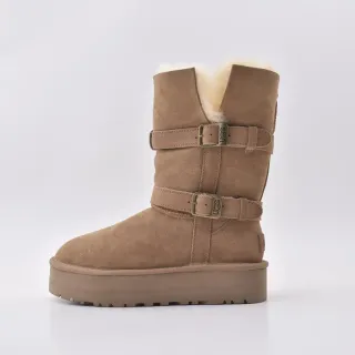 UGG Tasman Tan Suede Shearling-Lined Platform Snow Boots