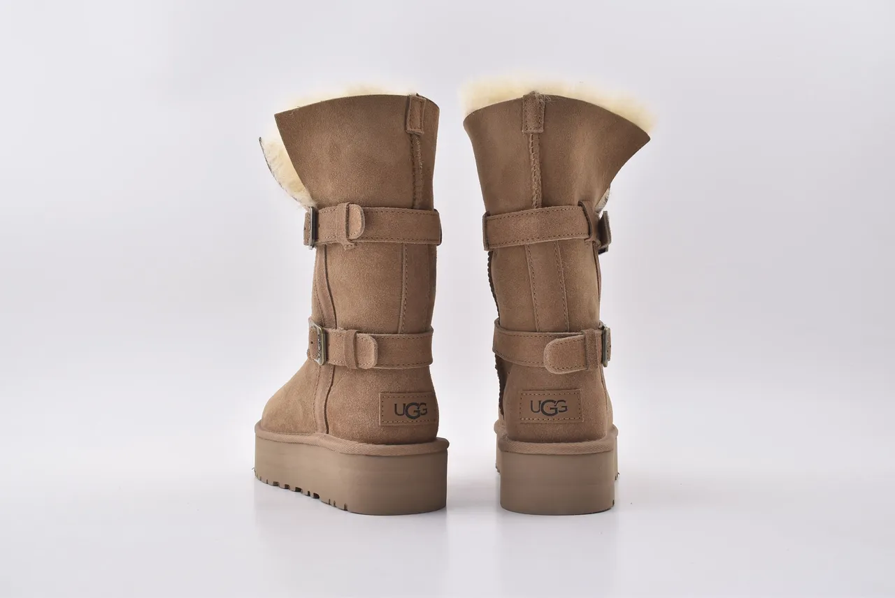 UGG Tasman Tan Suede Shearling-Lined Platform Snow Boots 2