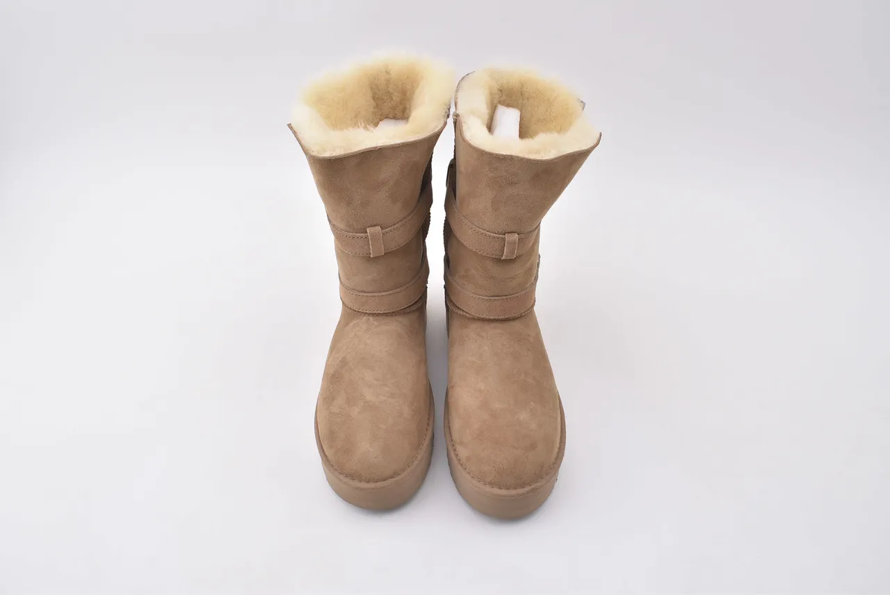 UGG Tasman Tan Suede Shearling-Lined Platform Snow Boots 5