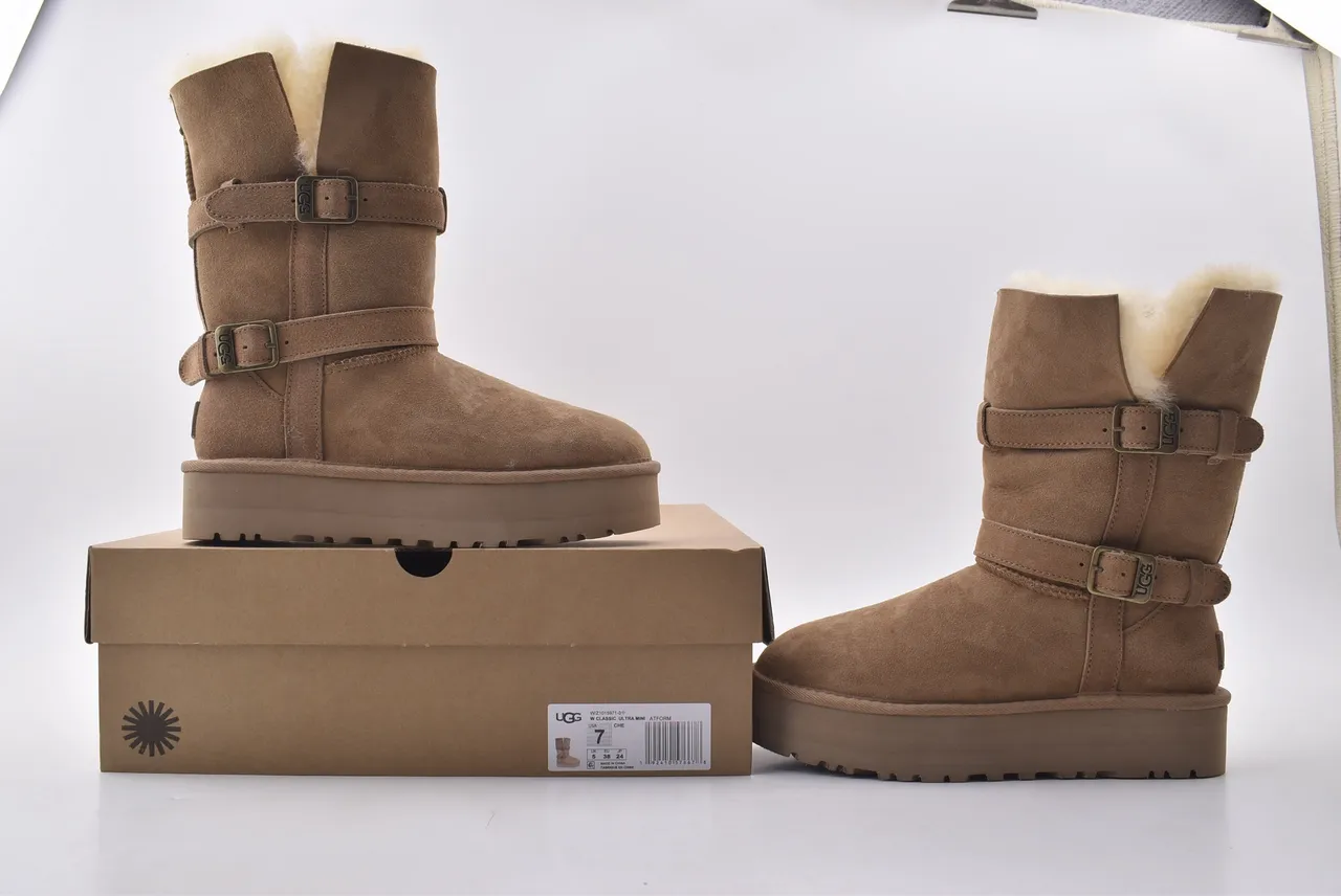 UGG Tasman Tan Suede Shearling-Lined Platform Snow Boots 6