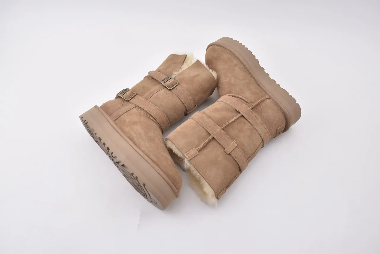 UGG Tasman Tan Suede Shearling-Lined Platform Snow Boots 7