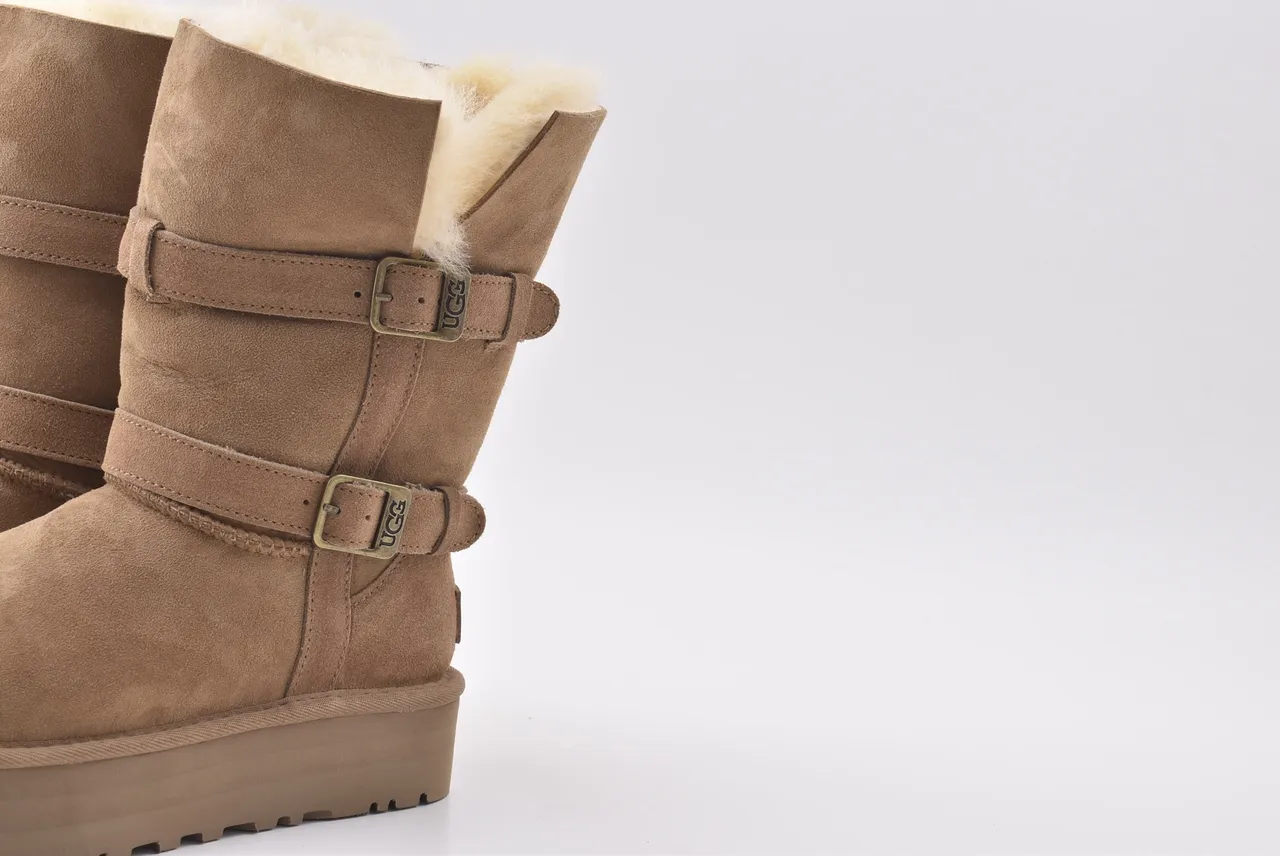 UGG Tasman Tan Suede Shearling-Lined Platform Snow Boots 8