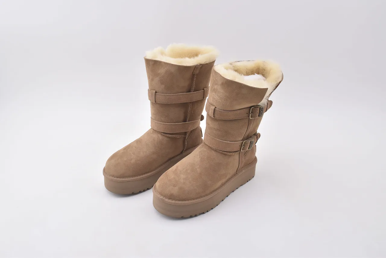 UGG Tasman Tan Suede Shearling-Lined Platform Snow Boots 9