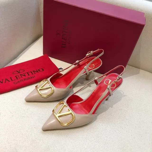 Valentino Beige Red Pointed-Toe Slingback Pump 3
