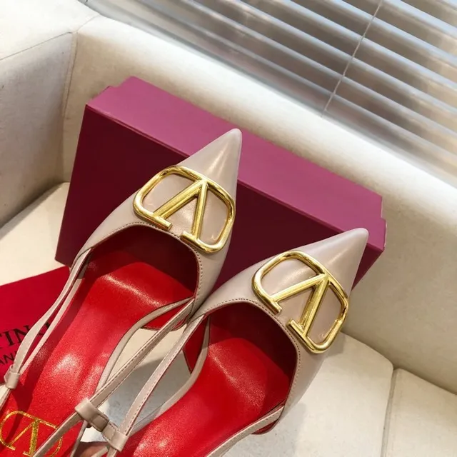 Valentino Beige Red Pointed-Toe Slingback Pump 5