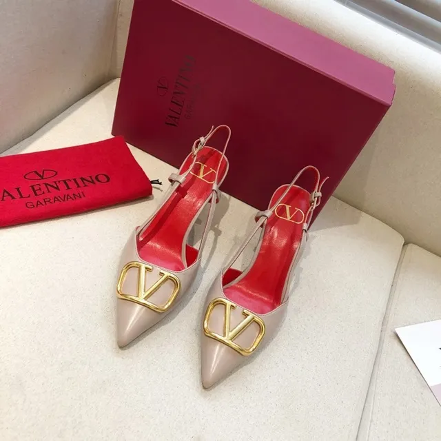 Valentino Beige Red Pointed-Toe Slingback Pump 6
