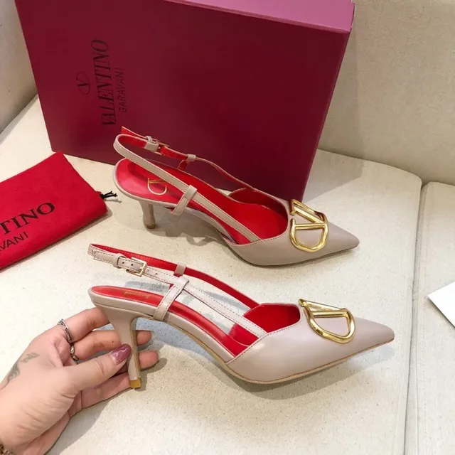 Valentino Beige Red Pointed-Toe Slingback Pump 7