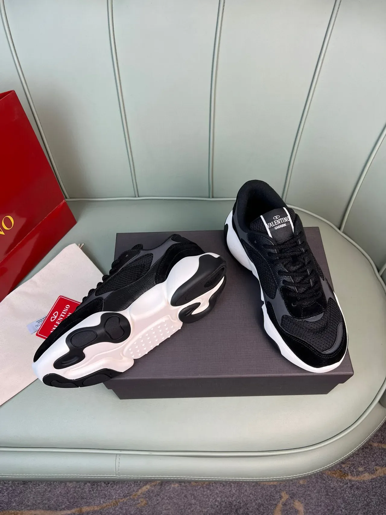 Valentino Black White Sole Mixed-Material Upper Chunky Sneakers 7