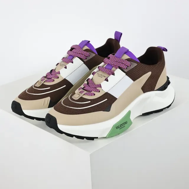 Valentino Brown Beige Multi-Panel Mesh And Synthetic Upper Sculpted Layered Midsole Sneakers 2