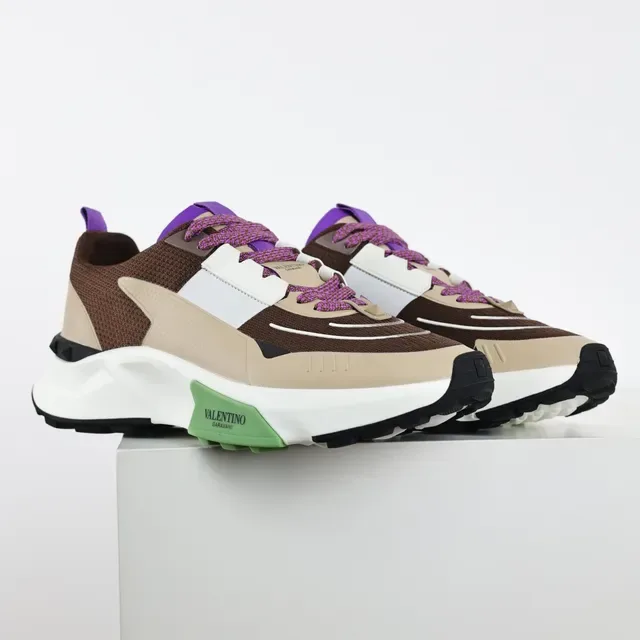 Valentino Brown Beige Multi-Panel Mesh And Synthetic Upper Sculpted Layered Midsole Sneakers 3
