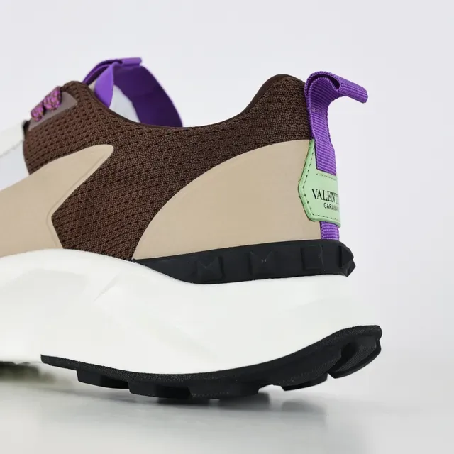 Valentino Brown Beige Multi-Panel Mesh And Synthetic Upper Sculpted Layered Midsole Sneakers 4