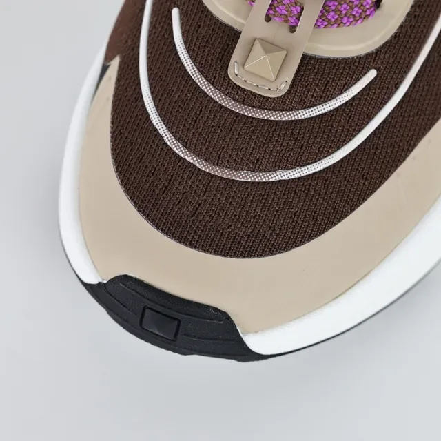 Valentino Brown Beige Multi-Panel Mesh And Synthetic Upper Sculpted Layered Midsole Sneakers 5