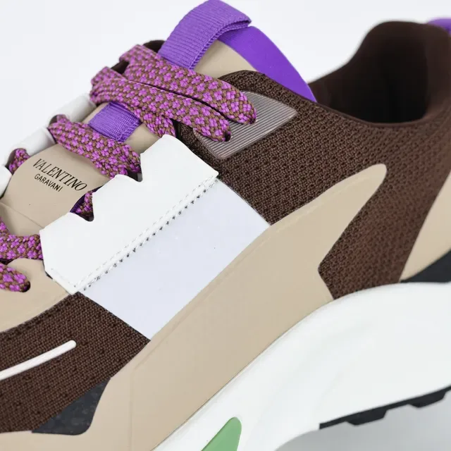 Valentino Brown Beige Multi-Panel Mesh And Synthetic Upper Sculpted Layered Midsole Sneakers 6
