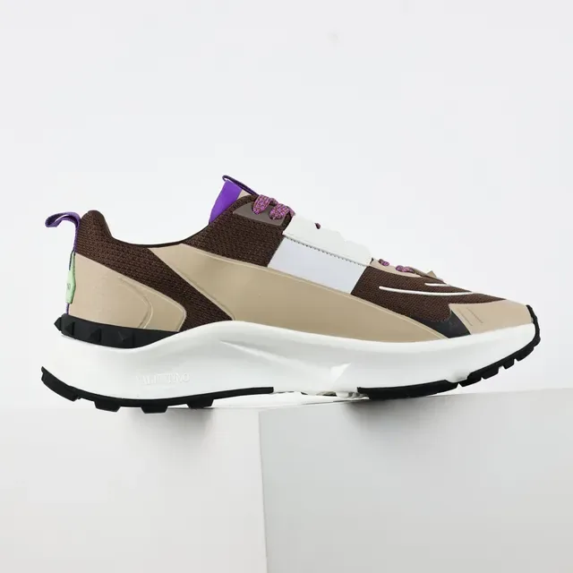 Valentino Brown Beige Multi-Panel Mesh And Synthetic Upper Sculpted Layered Midsole Sneakers 7