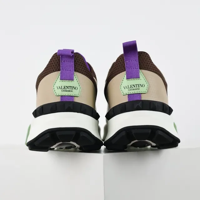 Valentino Brown Beige Multi-Panel Mesh And Synthetic Upper Sculpted Layered Midsole Sneakers 8