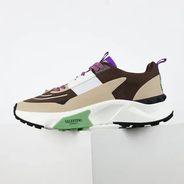 Valentino Brown Beige Multi-Panel Mesh And Synthetic Upper Sculpted Layered Midsole Sneakers 9