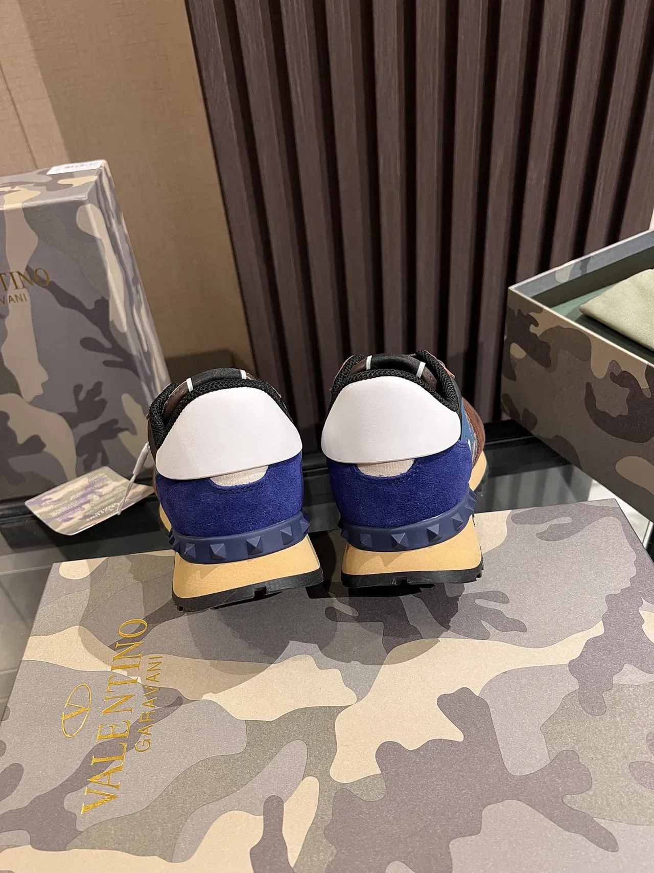 Valentino Camo Brown Multicolor Camouflage-Print Suede-and-Leather Upper Lifestyle Sneakers 4