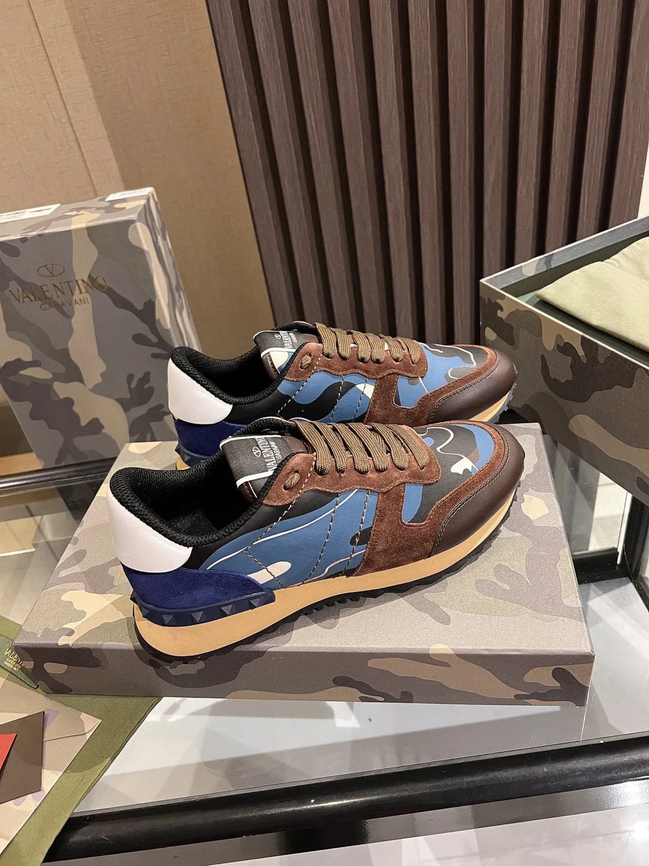 Valentino Camo Brown Multicolor Camouflage-Print Suede-and-Leather Upper Lifestyle Sneakers 5
