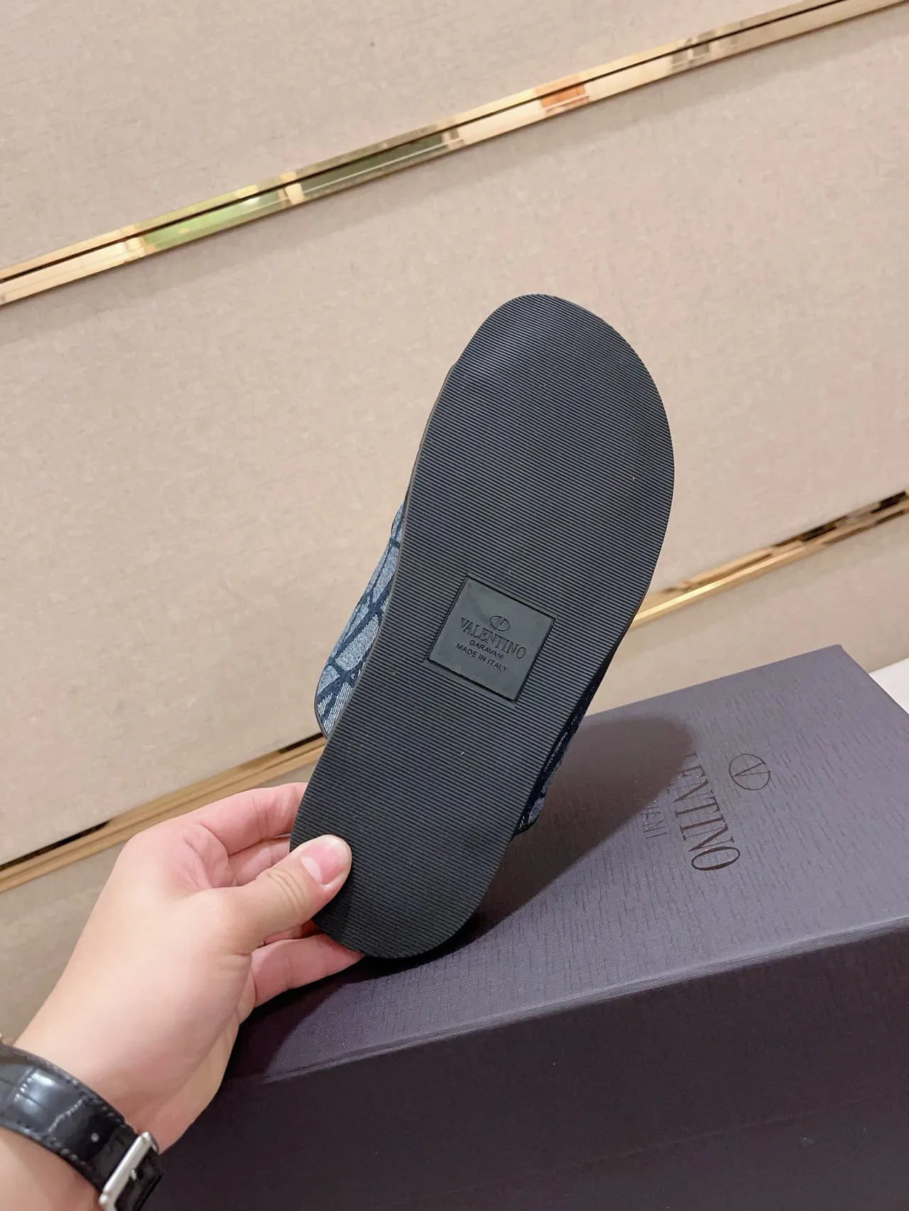 Valentino Garavani VLogo Slide Navy Monogram Double-Strap Slippers 8