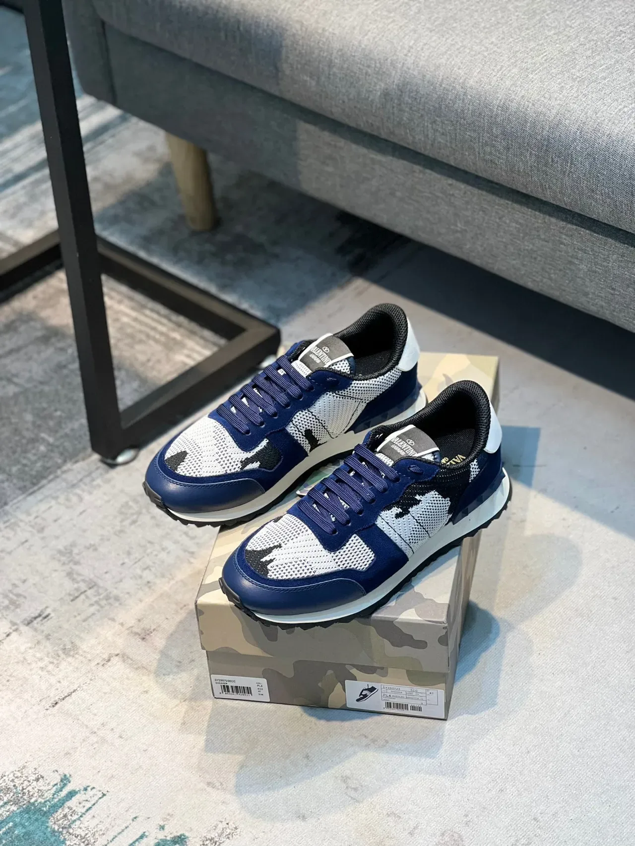فالنتينو Navy White أحذية رياضية نمط حياة أعلى شبكية وألواح سويدي مواد مختلطة 7