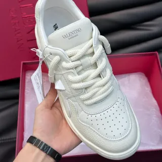 Valentino One Stud White Leather Rope-Lace Lifestyle Sneakers
