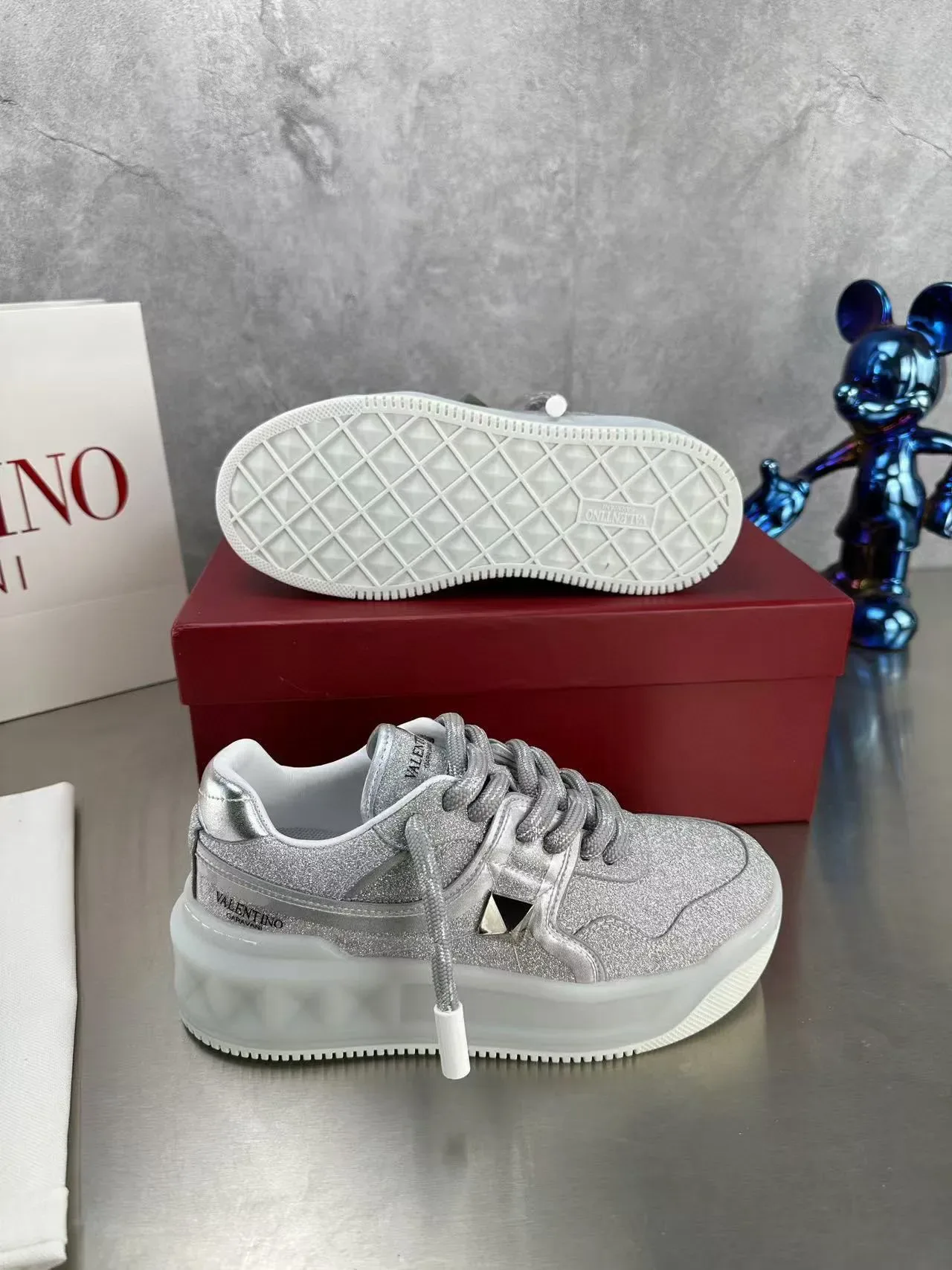 Valentino Open Silver Glitter Platform Lifestyle Sneakers 6
