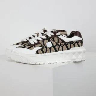 Valentino Abierto Blanco Marrón Monogram Jacquard Upper Geometric Midsole Lifestyle Sneakers