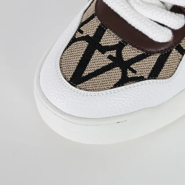 Valentino مفتوح أبيض بني Monogram Jacquard Upper Geometric Midsole Lifestyle Sneakers 5