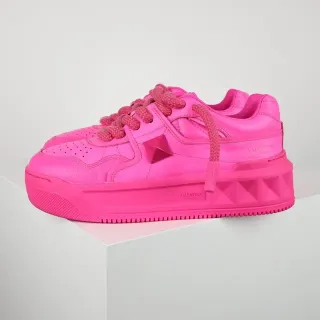 Valentino Pink Monochromatic Pyramid Stud Detail Lifestyle Sneakers